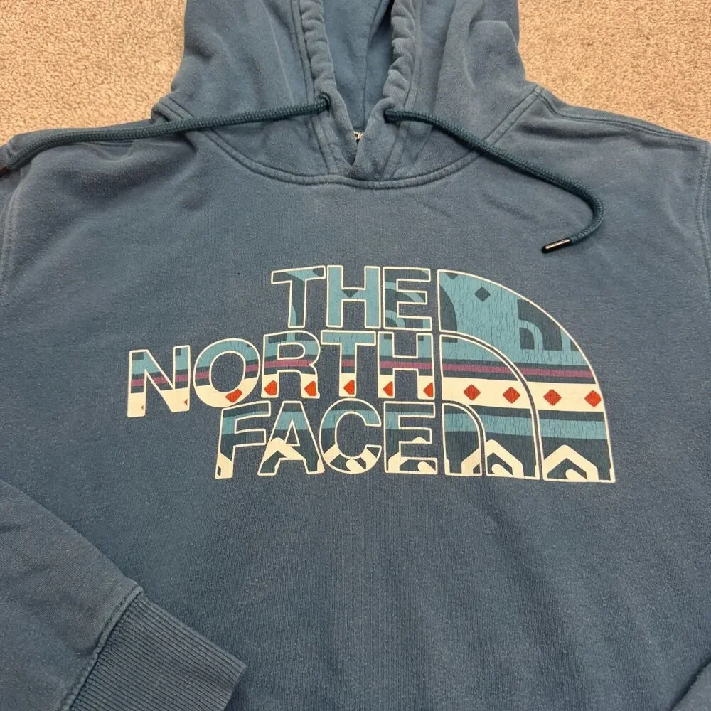 The North Face Aztec Pullover Hoodie Graphic Sweatshirt Mens Large Blue Casual